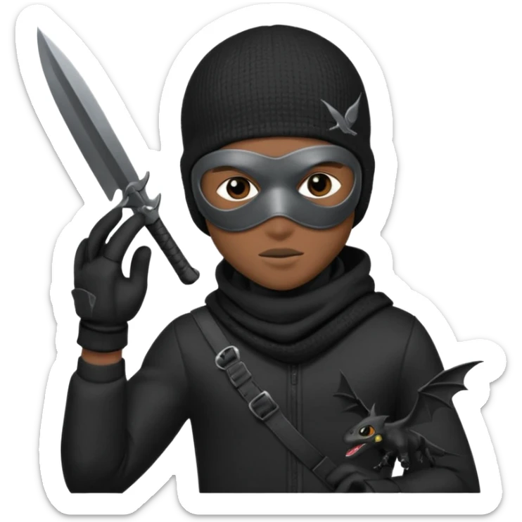 A young African male wearing a ski mask in full black clothing, holding a micro Draco in the air carelessly sticker