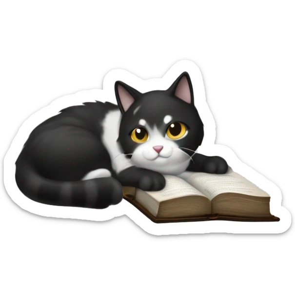 Black and white patched cat laying a paw on the Holy Bible   sticker