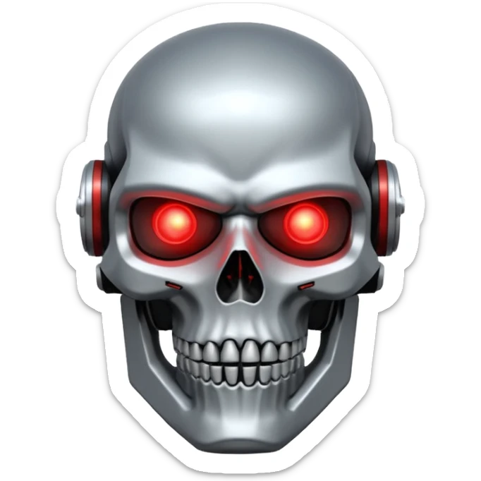 Sci-fi shield badge, terminator style skull, glowing red eyes, crossed futuristic starwars light sable, no background sticker