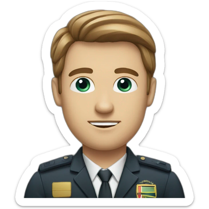 a white man, south africans job title head of security, brown hair sticker