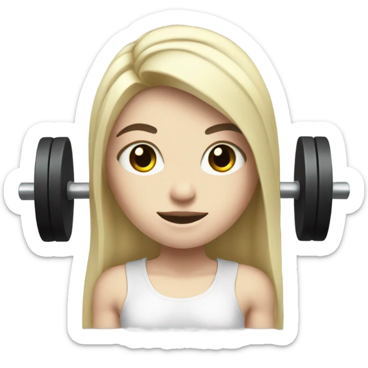 Pale girl with long black hair lifting weights with black eyes  sticker