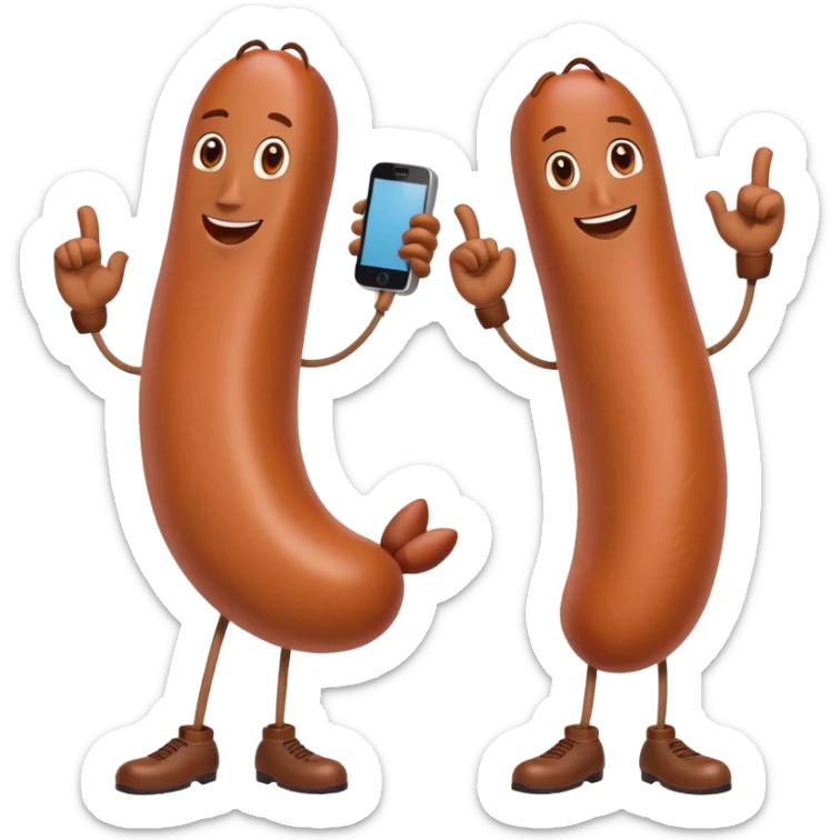 two sausages  wirh arms und legs, who are having a phone call sticker