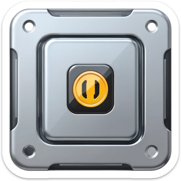 A futuristic microchip emoji made of polished silver chrome, minimal circuit details, smooth metallic surface, soft lighting, iOS emoji style, centered, clean white background sticker