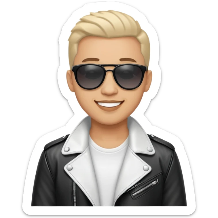 Happy Male Music Singer with white shirt, black leather jacket and sunglasses sticker