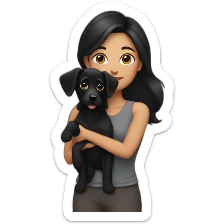 woman with dark hair and holding a all black puppy sticker