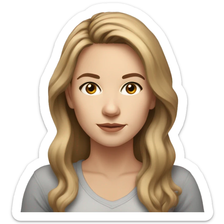 headshot, white woman tanktop, light brown eyes, mid-length light brown hair sticker