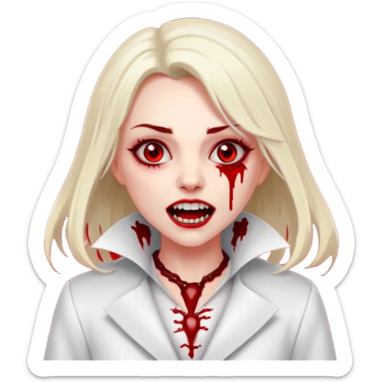 Women Vampire with white coat dress and eyes should be red with blood & opened mouth and teeth sticker