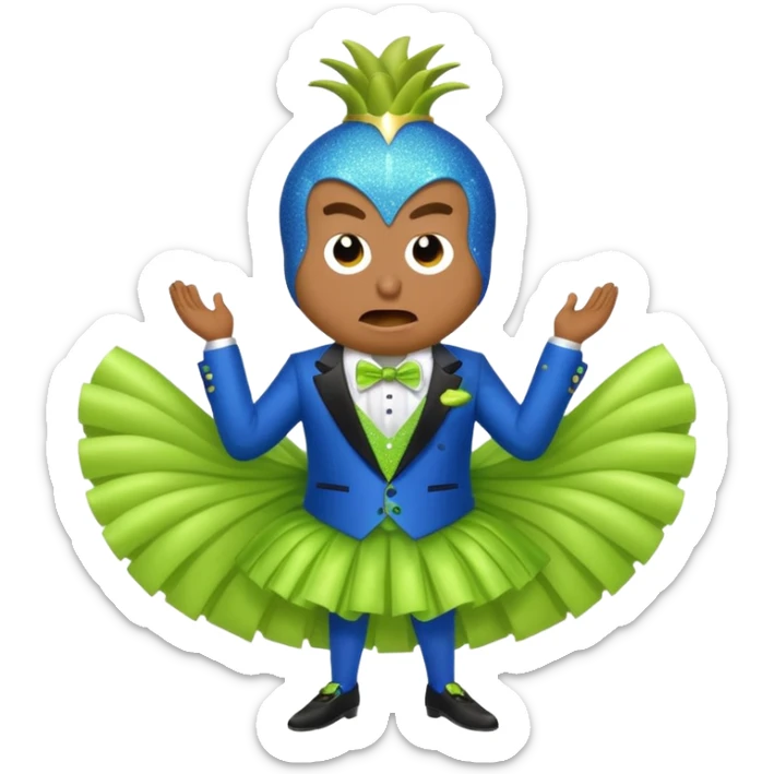 Angry blue banana fruit wearing a sparkly lime green tuxedo and tutu sticker