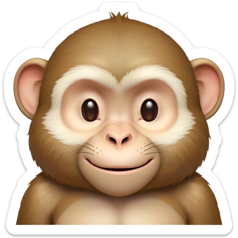 Beautiful and Majestic Cheeky Macaque Portrait Emoji, Head resting in a relaxed, contented smirk with eyes half-closed in a dreamy, playful slumber, showcasing soft, gently ruffled fur and a compact, agile build, Simplified yet exquisitely endearing features, highly detailed, glowing with a soft, radiant light, high shine, serene yet mischievous, stylized with an air of refined playful charm, soft glowing outline, capturing the essence of a beautiful and majestic macaque that embodies both cheeky humor and gentle elegance! sticker