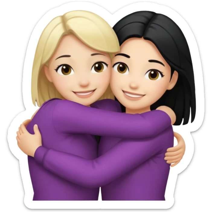 Hug from behind blond girl black hair girl sticker