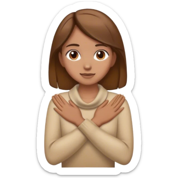a light tan girl with brown hair and hands around her neck sticker