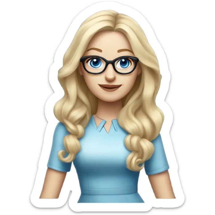 Pretty Caucasian blonde woman with glasses in a dress, hyper realistic with blue eyes  sticker
