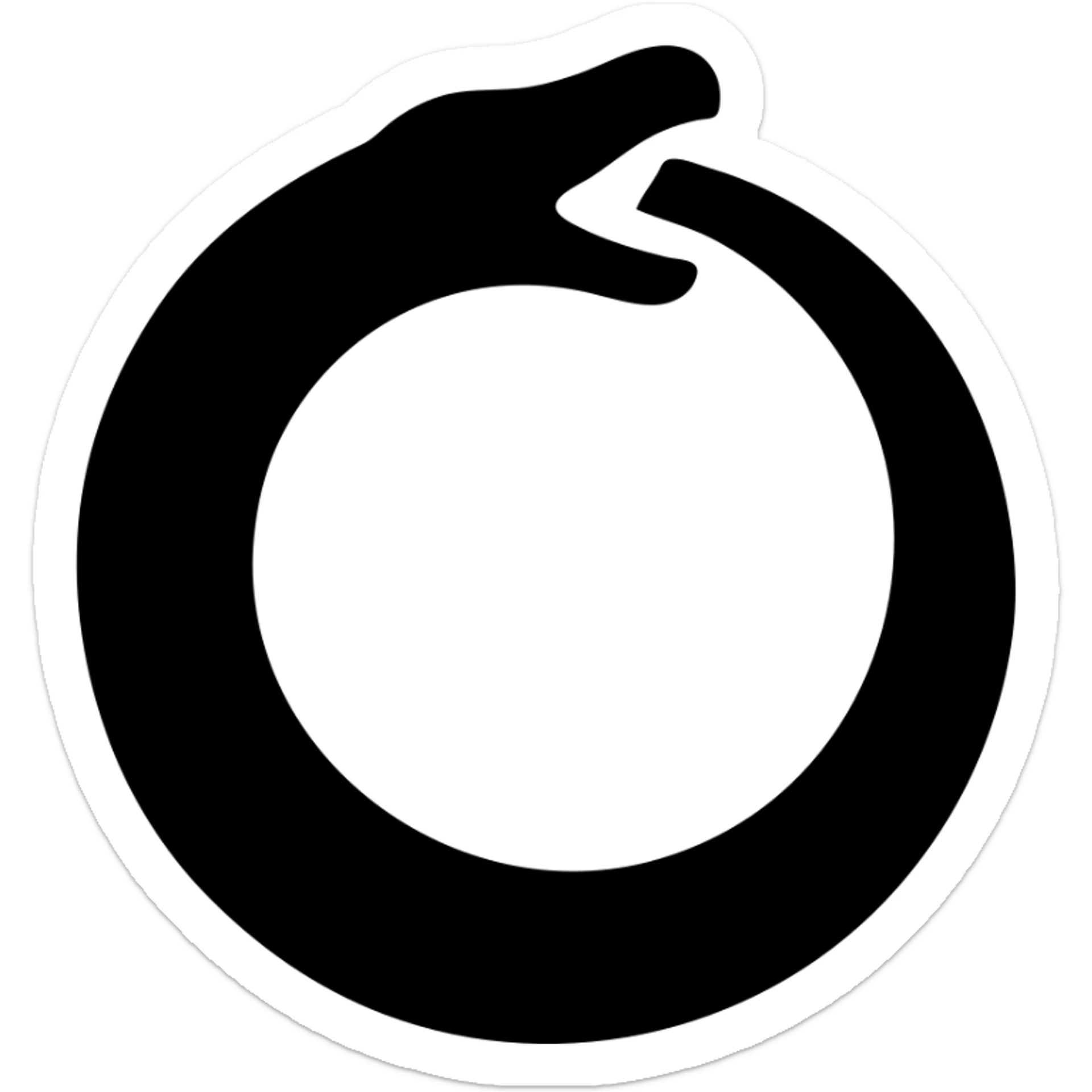 stylized ouroboros serpent eating its own tail, simple and bold design sticker