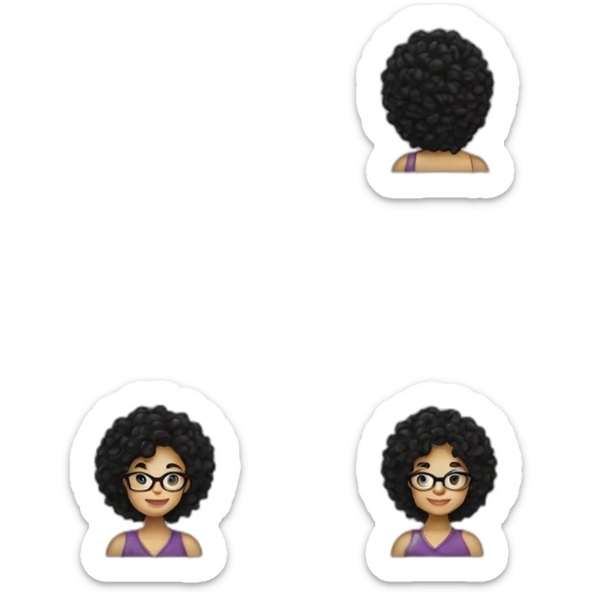 white woman long curly black hair glasses sticker