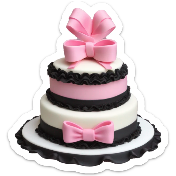 Birthday cake ruffles bows pink coquette black pink vanilla three tier heart shaped sticker