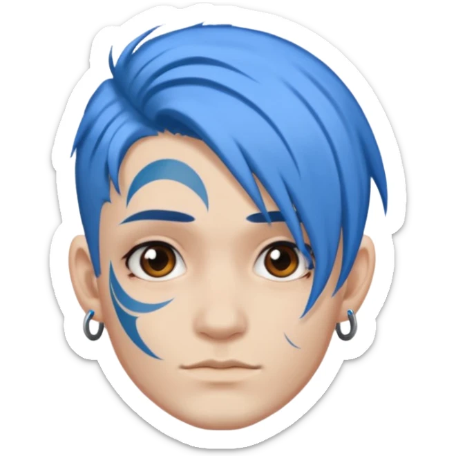 person with blue hair and a face tattoo, different hairstyle sticker