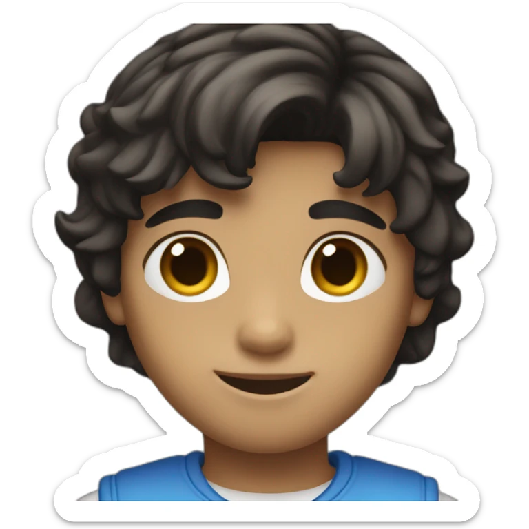 zoomer boy with mullet brown skin black hair blue eyes sticker