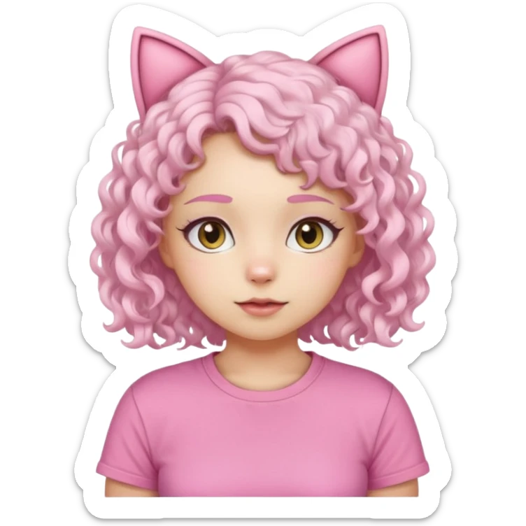 girl with white curly hair and cat ears wearing pink tshirt sticker