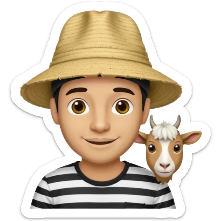 A happy fair skinned Colombian man with a goat tee wearing a Colombian hat that has black horizontal stripes on it sticker