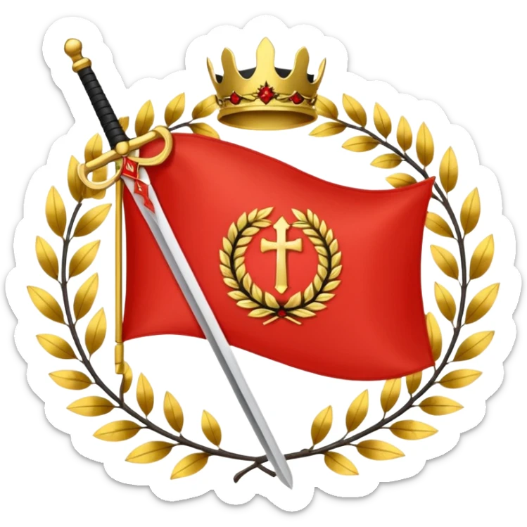 two red diagonal stripes black stripe flag with golden wreath and golden sword in center sticker