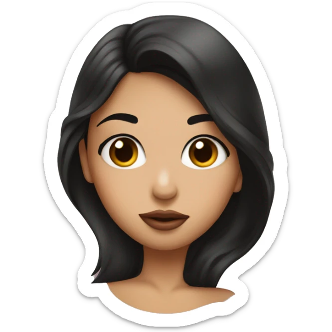 A girl with dark hair shows a kiss with her lips sticker