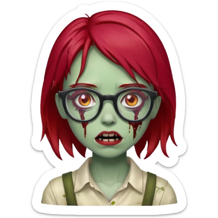 girl zombie with cherry red hair and glasses sticker