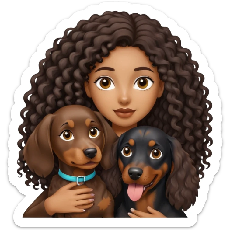 Black girl with long hair holding a Doberman dog sticker