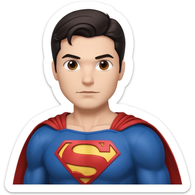Make a man with brown eyes and dark hair in a Superman costume sticker
