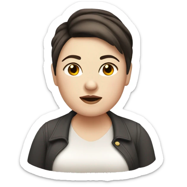a chubby woman with pale skin and a dark brown undercut hairstyle sticker