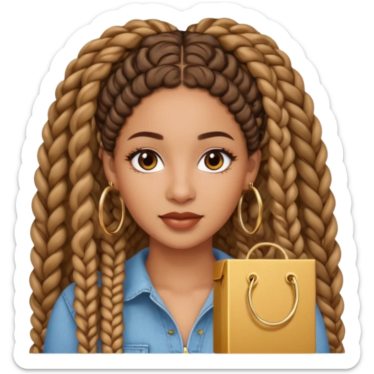 Latina with gold hoop earrings and long curly brown box braids  sticker