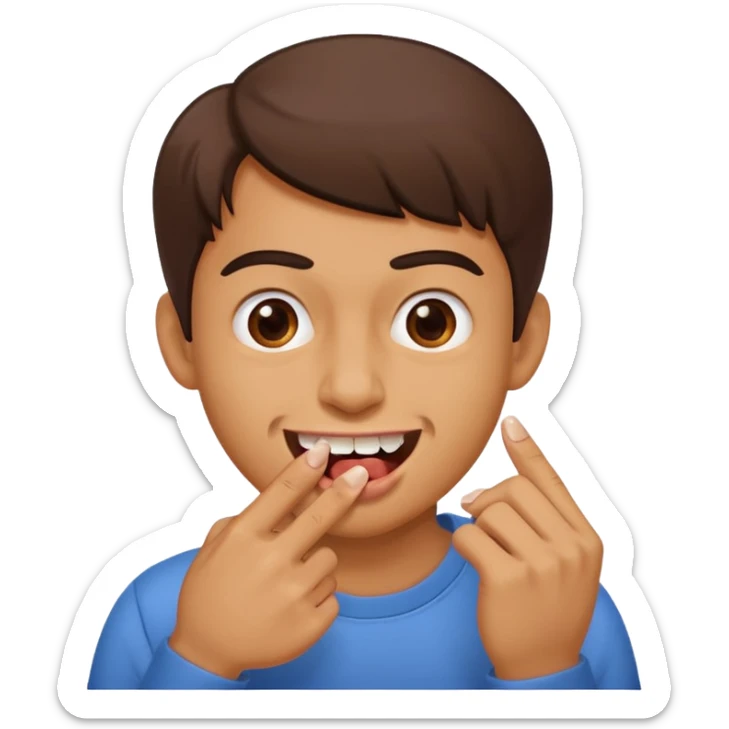 Emoji gêne et content qui mort un seule ongle Et on voit ses dents  sticker