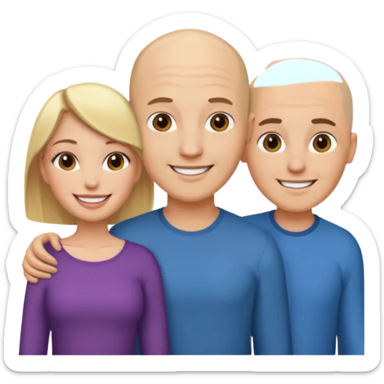 throuple blonde brunette females bald male sticker