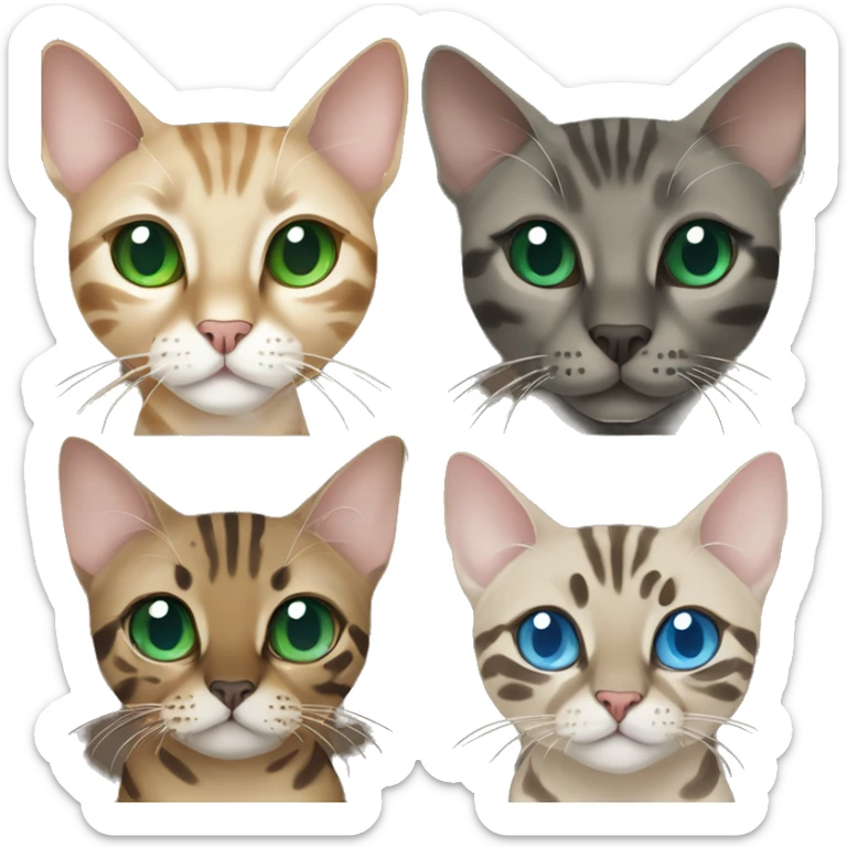 Seal Bengal cat with Blue eyes + charcoal Sepia bengal cat with Green eyes sit Next to each other  sticker
