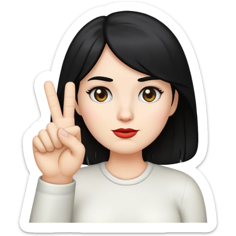 white lady emoji with black hair sticking up the middle finger  sticker