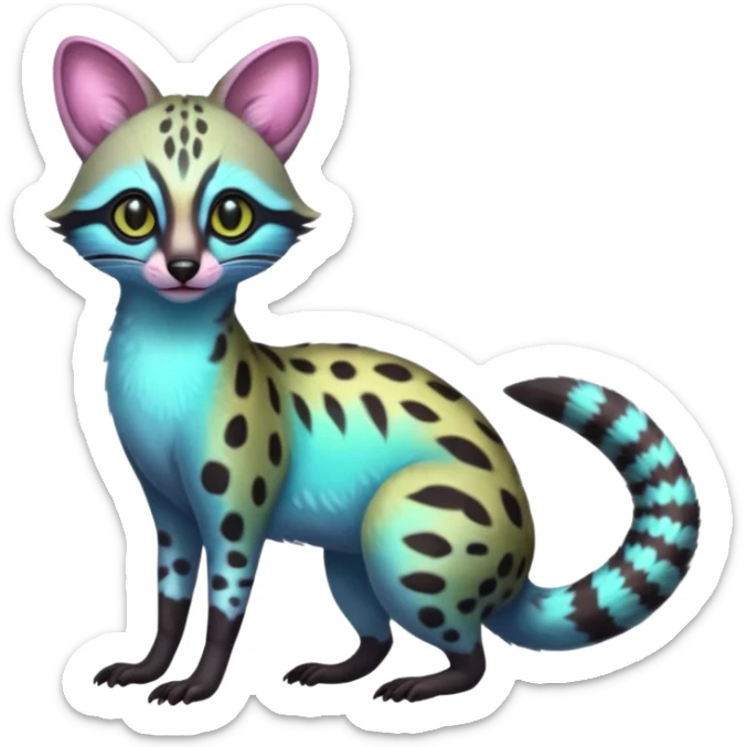 Colorful neon-colored tropical exotic shiny beautiful fantasy-Cacomistle-genet-oncilla-animal-hybrid (full body) sticker