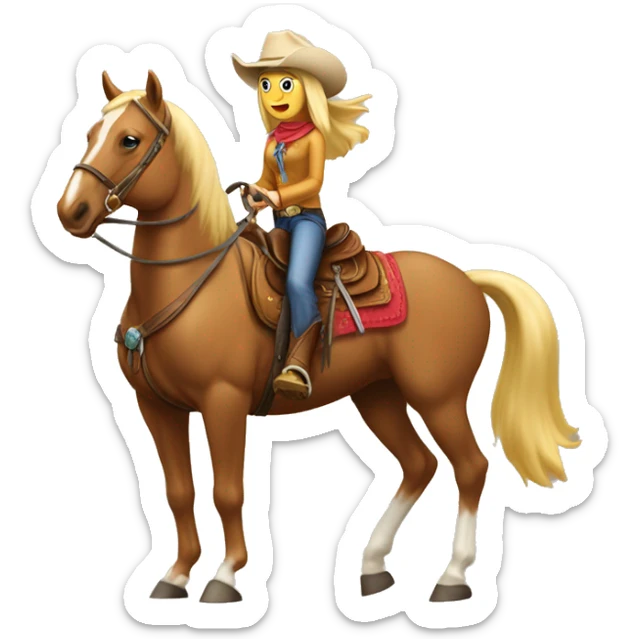 Cowgirl riding a palomino horse with western saddle  sticker