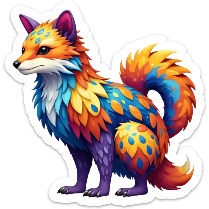 a colorful edgy vernid-fionbri-animal-creature with splash patterns full body sticker