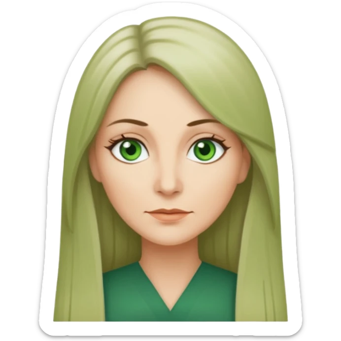 middle age woman with green eyes and long straight ash hair sticker