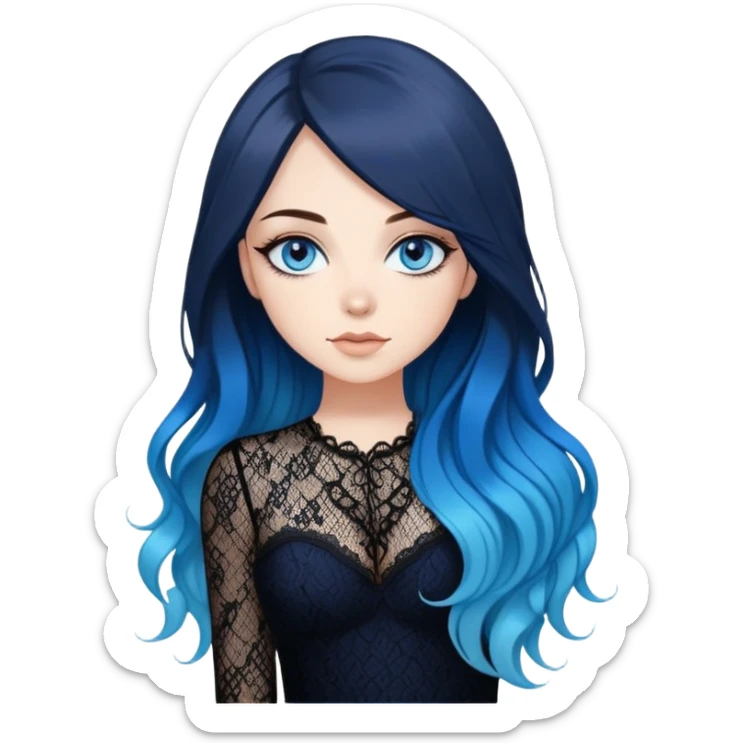 Beautiful Buxom-pawg-twerking-bending over-classy-deep blue eyes-very very long brunette to sky blue ombre hair-big juicy booty, wearing black lace, sfw sticker