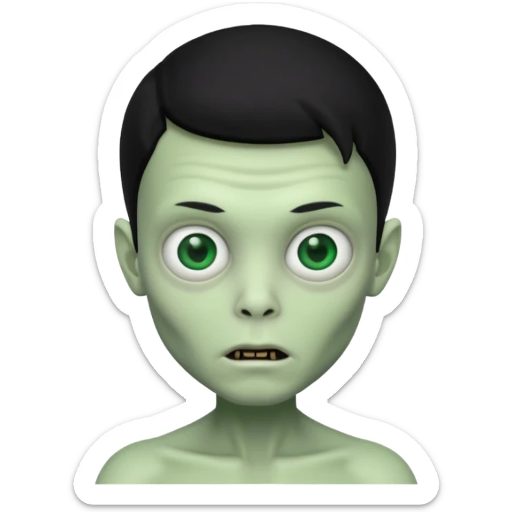 a pretty zombie boy with black hair bearing a resemblance to Ivan from Alien Stage in memoji apple format sticker