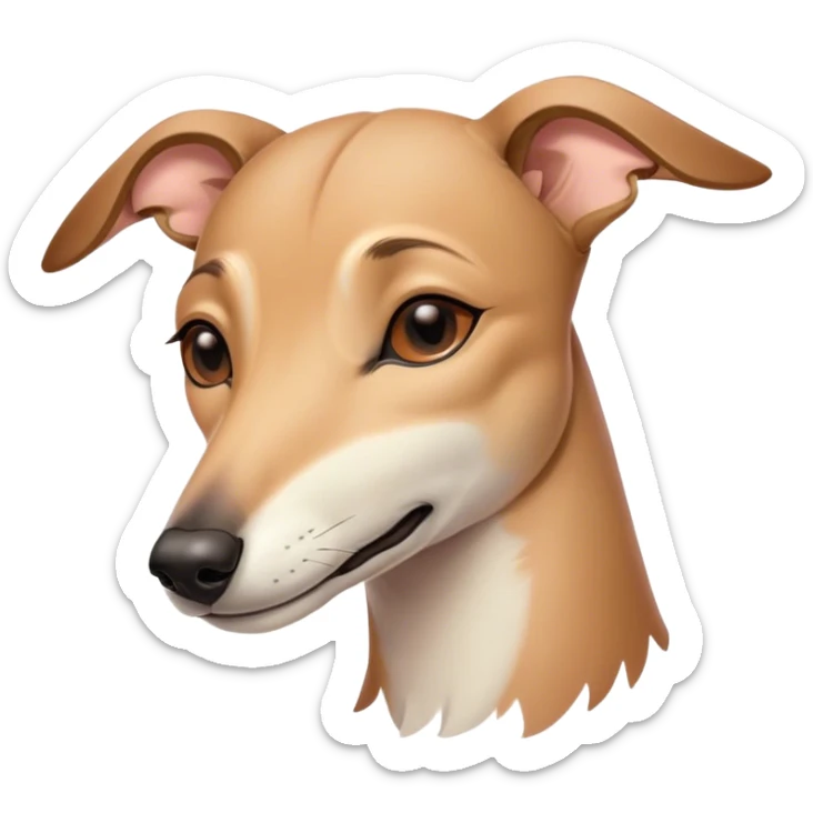 Meme-Worthy Cute Sleeping Fawn Greyhound Portrait Emoji, Head resting peacefully with a contented smile, showcasing a slender build and a luxuriously smooth fawn Fur, eyes shut in a serene nap, Simplified yet hilariously adorable features, highly detailed, glowing with a soft, drowsy light, high shine, relaxed and utterly lovable, stylized with an air of playful laziness, bright and heartwarming, soft glowing outline, capturing the essence of a comically sleepy racer, so meme-worthy it feels like it could instantly become the next viral sensation of adorable slumber! sticker