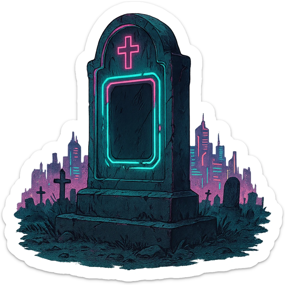  [[[a lonesome tombstone in a graveyard]]], , punk gothic style, futuristic cyberwave cyberpunk, monument
 sticker