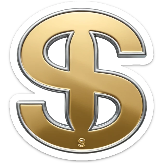 A double dollar sign emoji made of polished silver chrome, smooth metallic surface, glossy reflections, luxury swag vibe, minimal iOS emoji style, centered on white background sticker