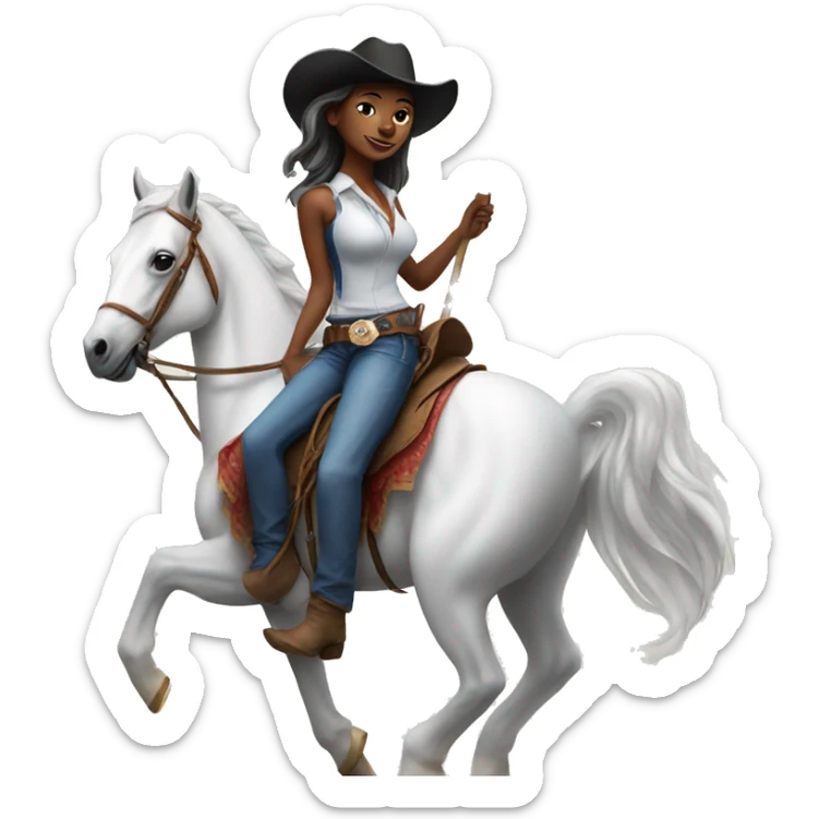 Woman with a cowboy hat and american flag riding White horse sticker