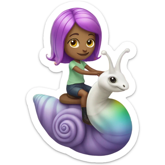 Caucasian Woman with purple hair riding a rainbow snail sticker