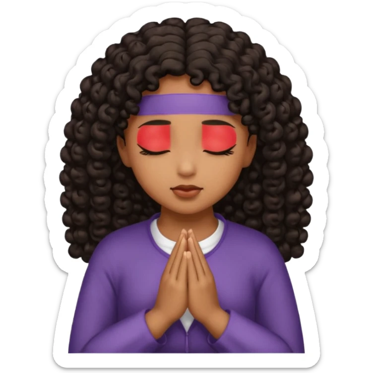 brown girl praying curls black hair and eyes closed sticker