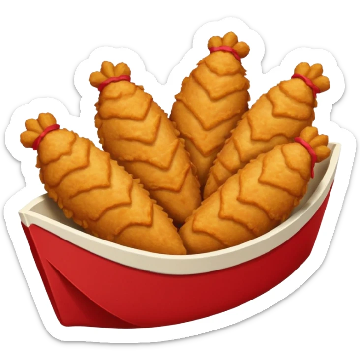 Five delicious breaded chicken tenders in a red paper food boat sticker