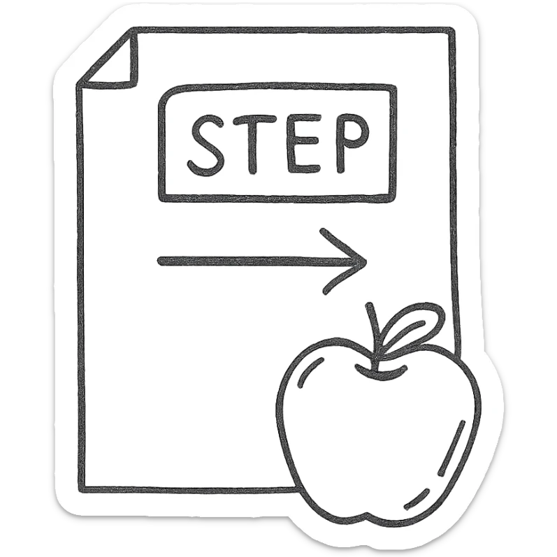 step intermedio di una dieta, disegno a penna stile schemino su un foglio di carta bianco realistico, isolato su sfondo bianco sticker