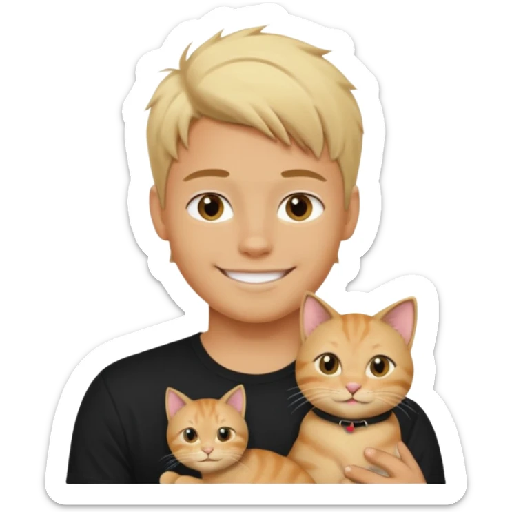 sexy boy with blonde hair and black t-shirt with cat  sticker