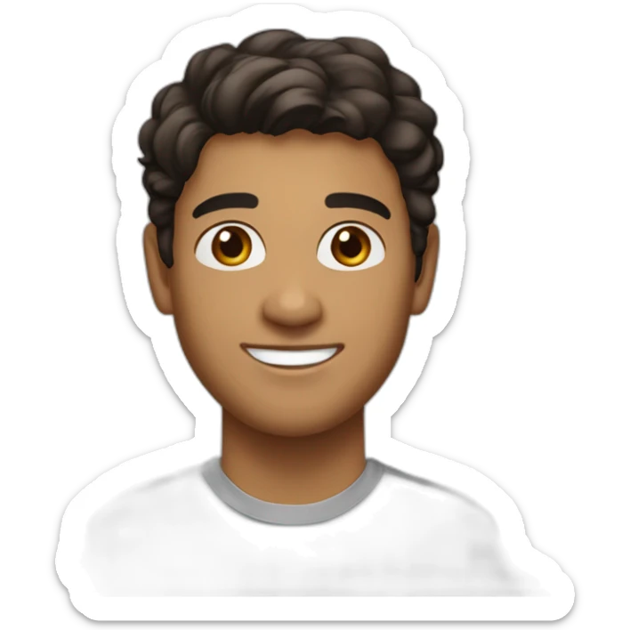 25-year-old light skin tanned mail with black brown hair and dark brown eyes with a more square face smiling pleasantly sticker
